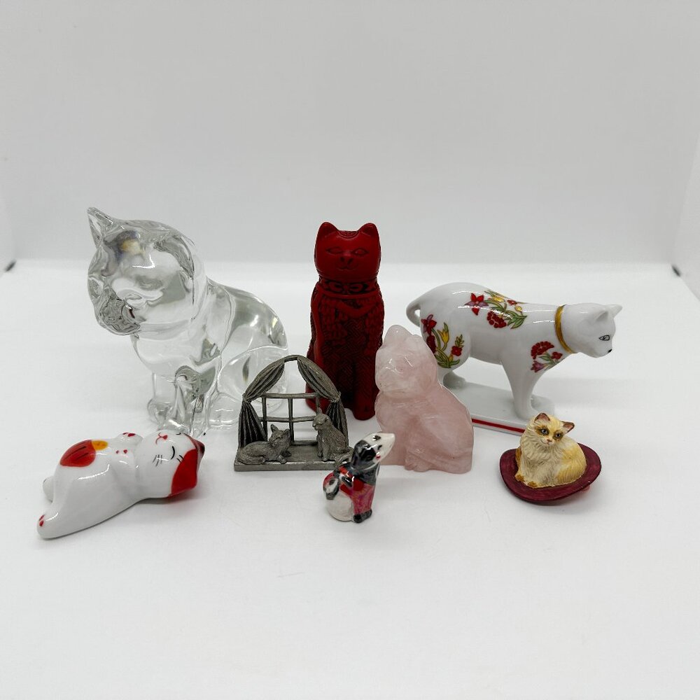 Vtg Red Cat Cats Figurine Lot Collection Crystal Stone Witchy Witch Familiar